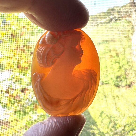 Antique Victorian Lady Profile Oval Carved Shell Loose Cameo Size 1.25'' Length - Picture 4 of 8